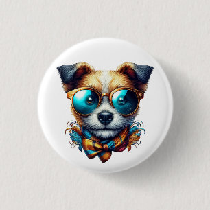 Badge Rond 2,50 Cm Chien Élégant Avec Des Lunettes Art De Compagnie M