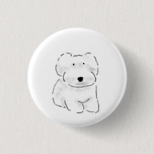 Badge Rond 2,50 Cm Chien en peluche blanc assis