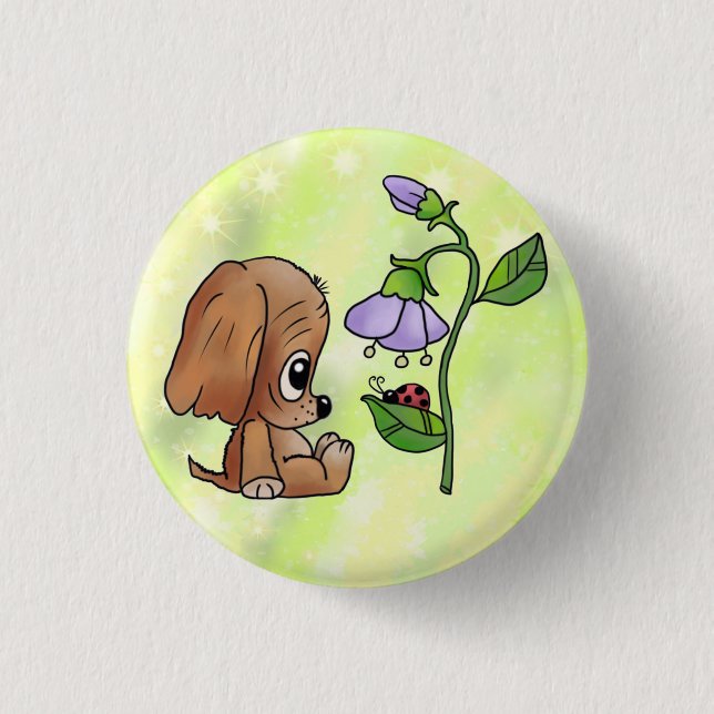 Badge Rond 2,50 Cm Chien et fleur (Devant)