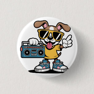 Badge Rond 2,50 Cm Chien rétro hip hop : Chiot de dessin animé cool