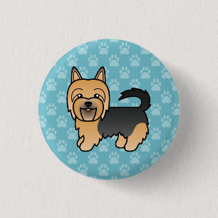 Badge Rond 2,50 Cm Chien Terrier Australien Bleu Et Tan Sur Bleu