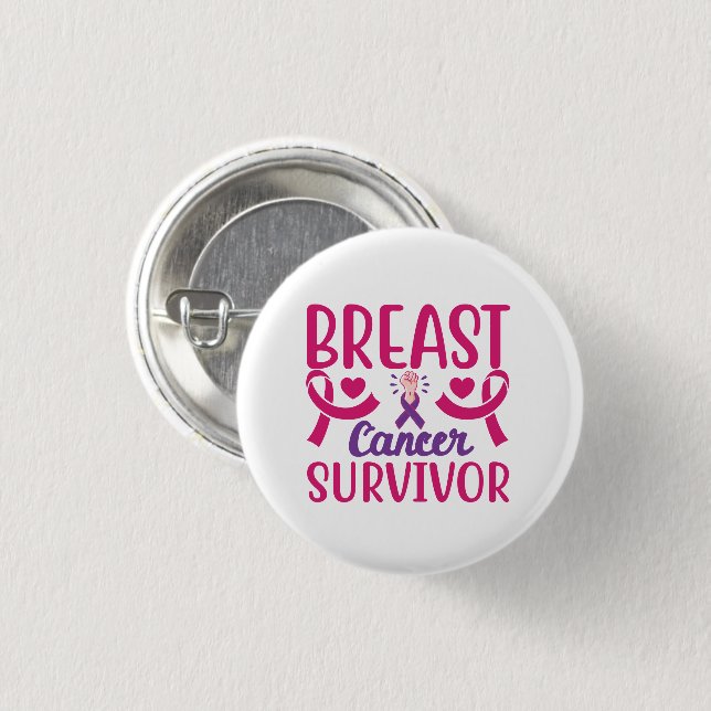 Badge Rond 2,50 Cm Chimo, guerrier du ruban rose Cancer du sein Survi (Devant & derrière)