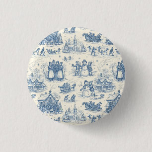 Badge Rond 2,50 Cm Chinoiserie Toile de l'Hiver Bleu