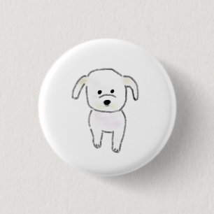 Badge Rond 2,50 Cm Chiot Blanc Simple Dessiné à la Main