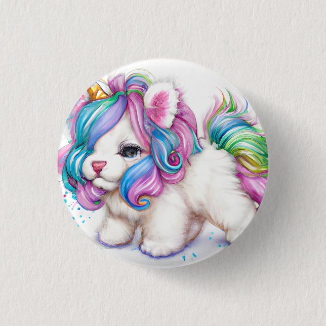 Badge Rond 2,50 Cm Chiot de licorne de Fluffy (Devant)