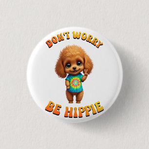 Badge Rond 2,50 Cm Chiots Caniches Hippies Chien Heureux 