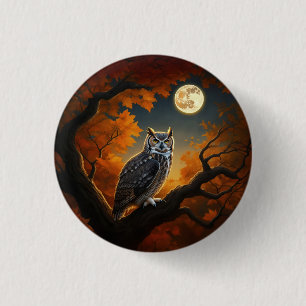 Badge Rond 2,50 Cm Chouette à cornes en automne