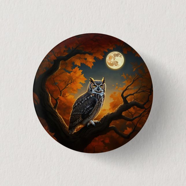 Badge Rond 2,50 Cm Chouette à cornes en automne (Devant)