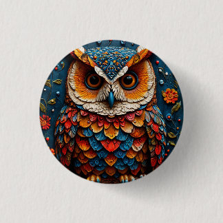Badge Rond 2,50 Cm Chouette Artistique Colorée