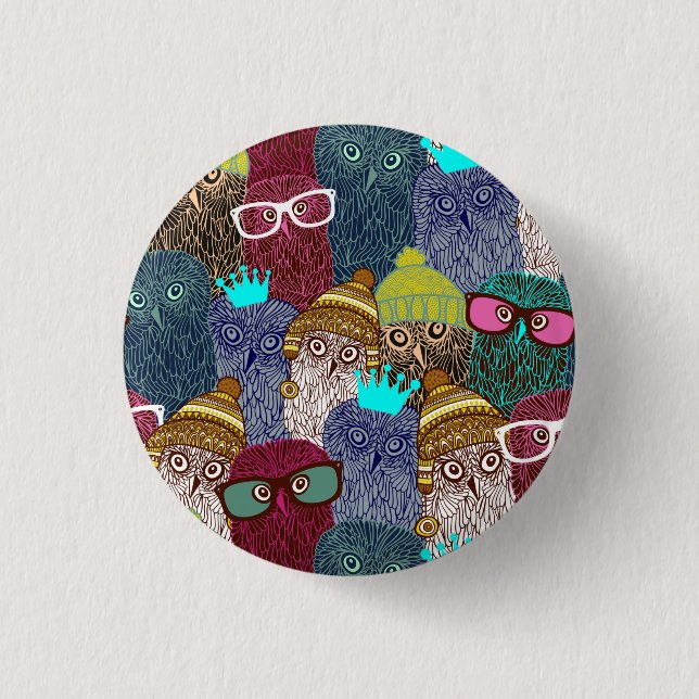 Badge Rond 2,50 Cm Chouette dans la couronne (Devant)