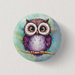 Badge Rond 2,50 Cm Chouette mignonne peinte à l'aquarelle