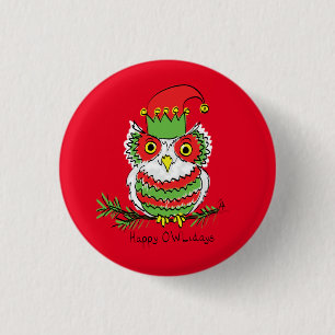 Badge Rond 2,50 Cm Chouette Noël Mignonne Vacances amusantes