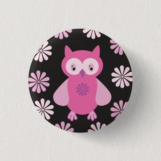 Badge Rond 2,50 Cm chouette rose mignonne (Devant)