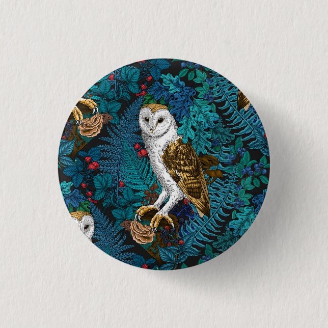 Badge Rond 2,50 Cm Chouettes, fougères, chênes et baies 3 (Devant)