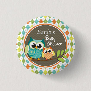 Badge Rond 2,50 Cm Chouettes mignonnes sur Jacquard coloré; Baby show