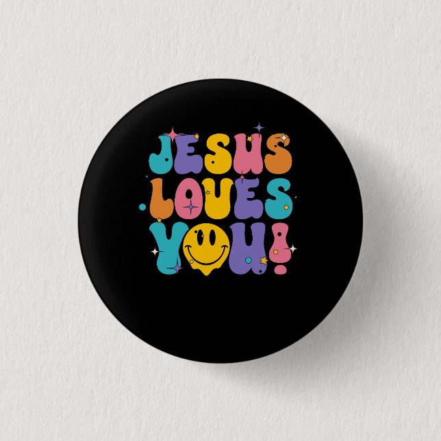 Badge Rond 2,50 Cm Christian Retro Jesus Vous Aime Foi Religieuse All (Devant)