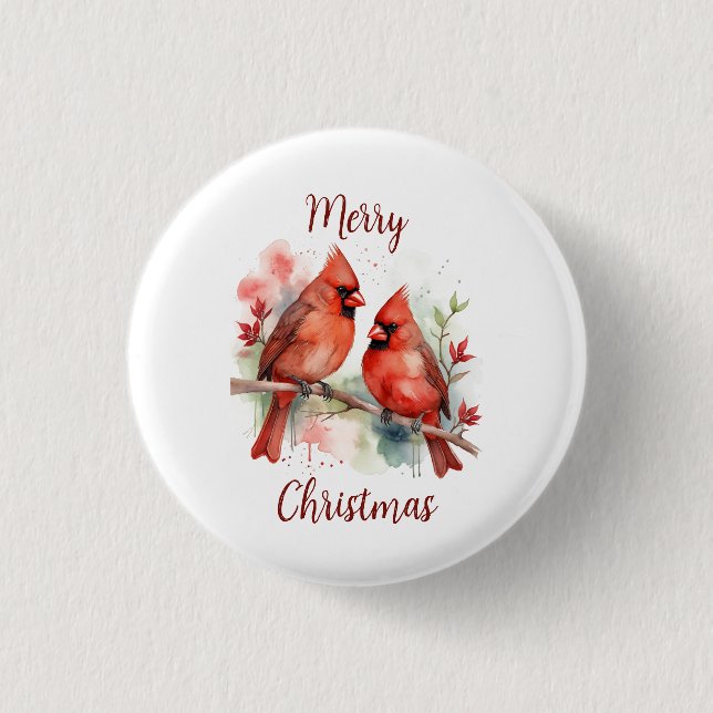 Badge Rond 2,50 Cm Christmas Red Cardinal Birds Holiday Art (Devant)