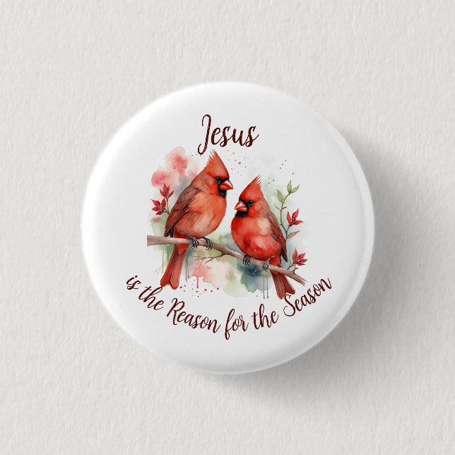 Badge Rond 2,50 Cm Christmas Red Cardinal Jesus Reason for Season (Devant)