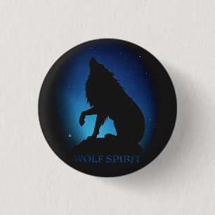 Badge Rond 2,50 Cm Ciel de loup hurler silhouette aérographe nuit cie