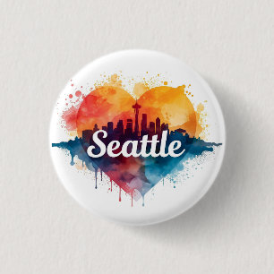 Badge Rond 2,50 Cm Ciel de Seattle à l'aquarelle