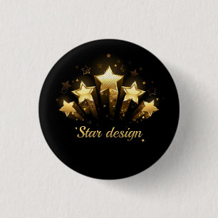 Badge Rond 2,50 Cm Cinq étoiles d'or en noir