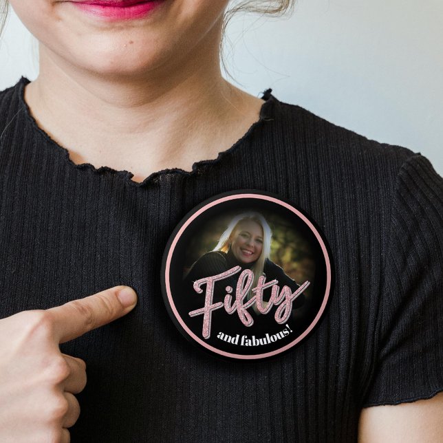 Badge Rond 2,50 Cm Cinquante-50ème anniversaire script photo rose ros (Créateur téléchargé)