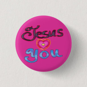Badge Rond 2,50 Cm Citation chrétienne «Jésus t'aime» avec cœur