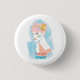 Badge Rond 2,50 Cm Citation féministe Connaissez votre Power Girl Ill