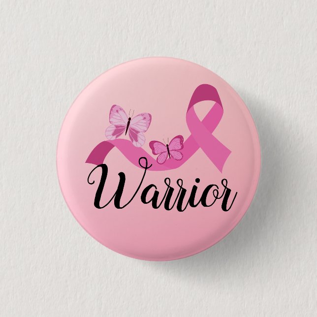 Badge Rond 2,50 Cm Citation rose guerrier Cancer du sein (Devant)