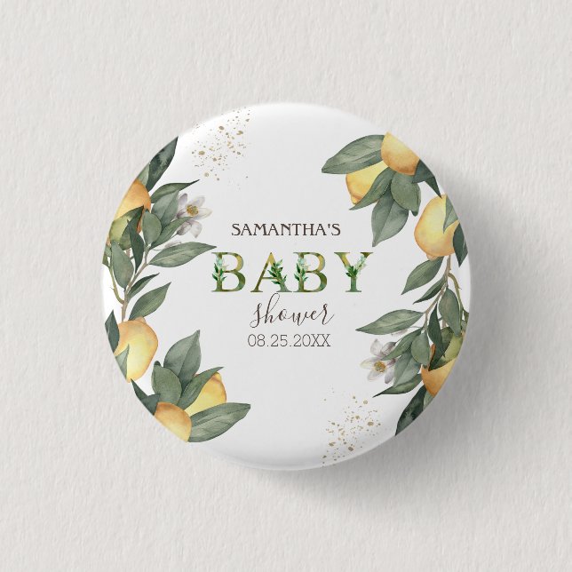 Badge Rond 2,50 Cm Citron Aquarelle Shower Bébé Vert   (Devant)