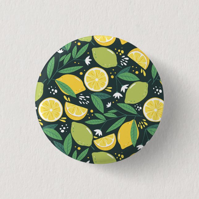 Badge Rond 2,50 Cm Citron et Limon Motif de fruits en vert et jaune (Devant)