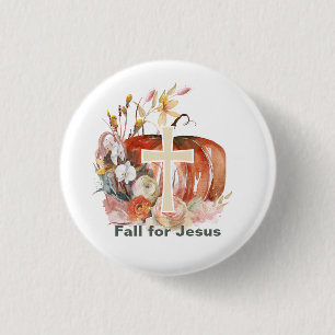 Badge Rond 2,50 Cm Citrouille et croix : Tombez amoureux de Jésus