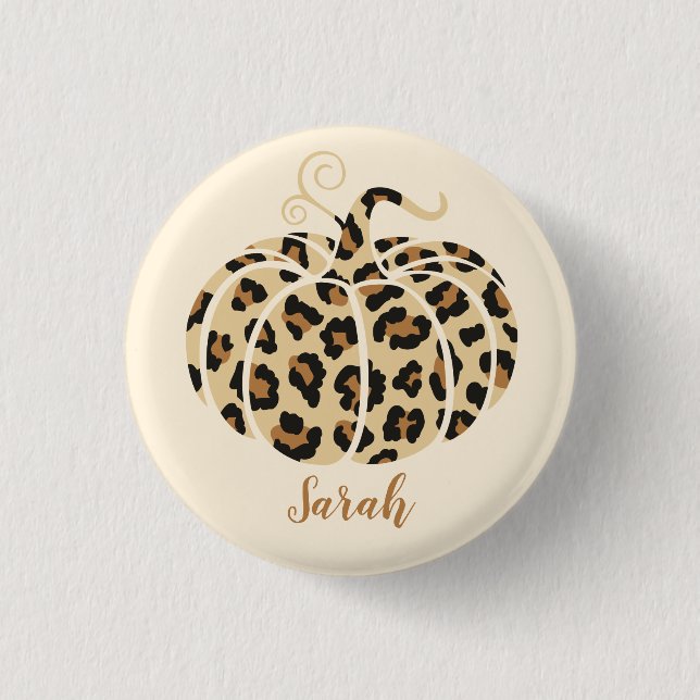 Badge Rond 2,50 Cm Citrouille Leopard Chat Halloween Cheetah Imprimer (Devant)