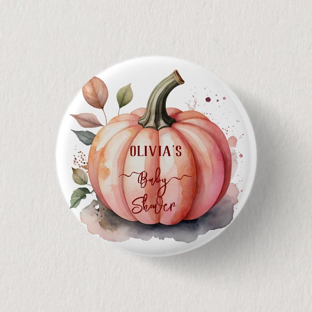 Badge Rond 2,50 Cm Citrouille rose Aquarelle Boho Baby Girl Douche (Devant)