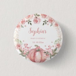 Badge Rond 2,50 Cm citrouille rose Floral Girl Baby shower