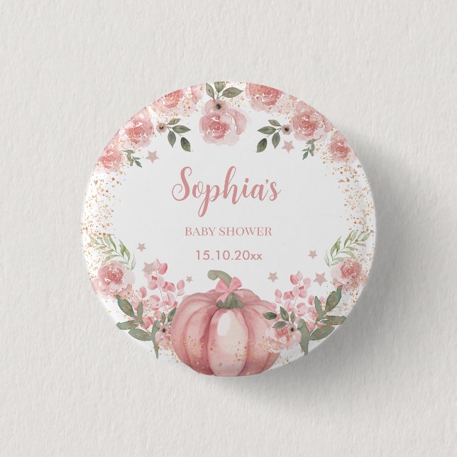 Badge Rond 2,50 Cm citrouille rose Floral Girl Baby shower (Devant)