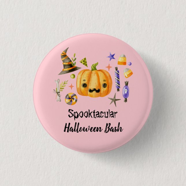 Badge Rond 2,50 Cm Citrouille Spooktacular Halloween Bash Party rose (Devant)