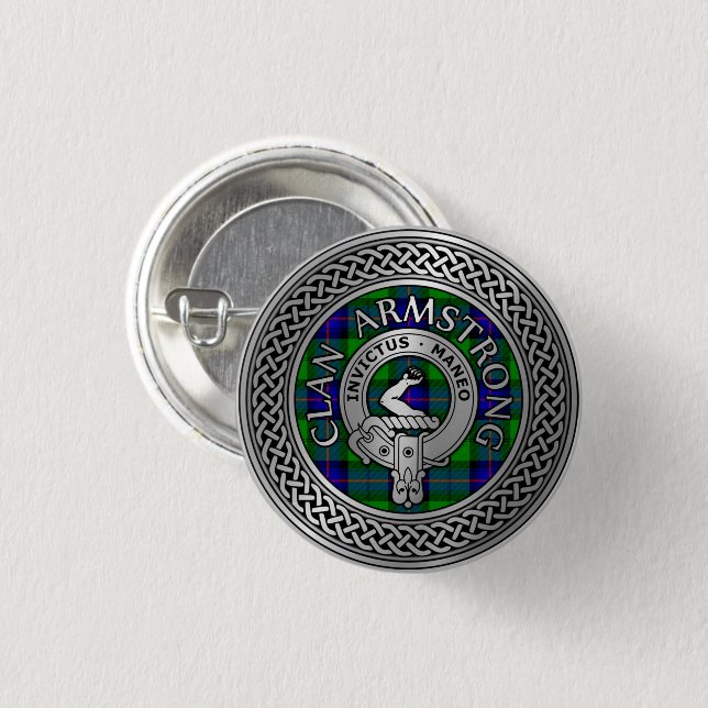 Badge Rond 2,50 Cm Clan Armstrong Crest & Tartan Knot (Devant & derrière)