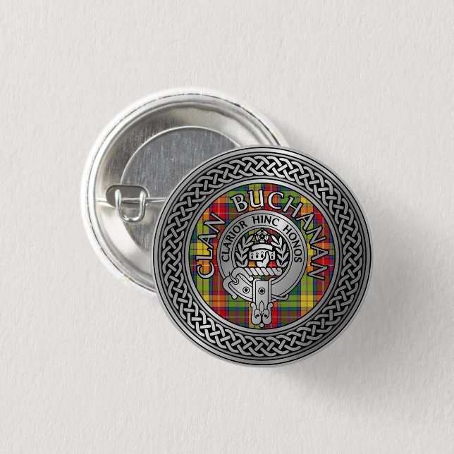 Badge Rond 2,50 Cm Clan Buchanan Crest & Tartan Knot (Devant & derrière)