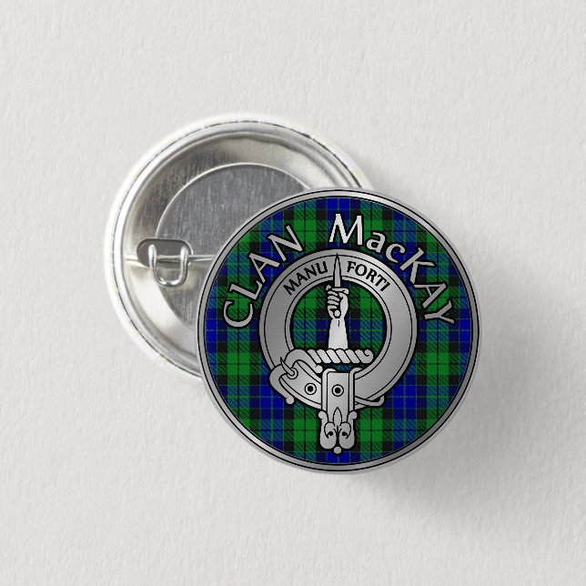 Badge Rond 2,50 Cm Clan MacKay Crest & Tartan (Devant & derrière)