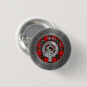 Badge Rond 2,50 Cm Clan Wallace Crest et Tartan Knot