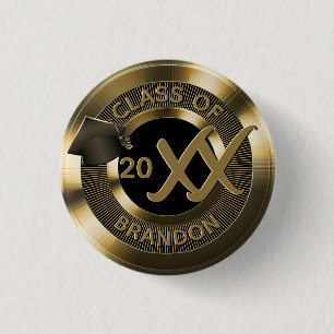 Badge Rond 2,50 Cm Classe De Graduation Métallique D'Or De