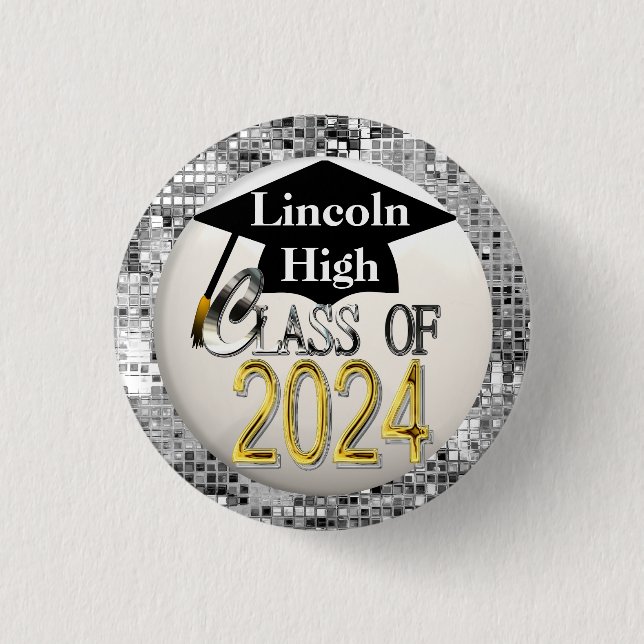 Badge Rond 2,50 Cm Classe De Séquins Argent De Bouton De Graduation 2 (Devant)