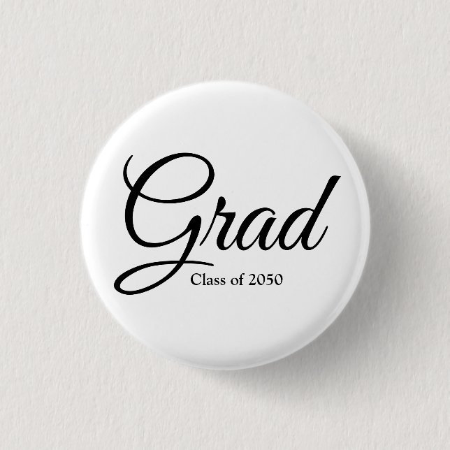 Badge Rond 2,50 Cm Classe Grad de 2024 blanc noir script personnalisé (Devant)