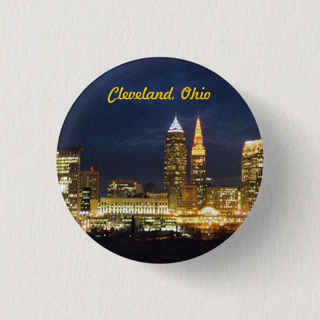 Badge Rond 2,50 Cm Cleveland, Ohio "nuit allume" le bouton (Devant)