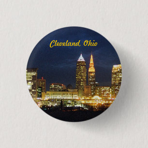 Badge Rond 2,50 Cm Cleveland, Ohio "nuit allume" le bouton