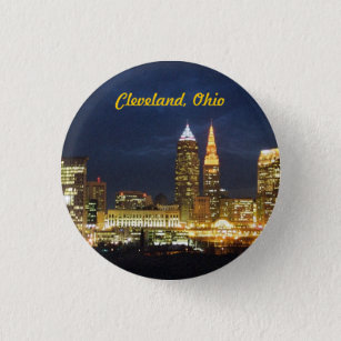 Badge Rond 2,50 Cm Cleveland, Ohio "nuit allume" le bouton