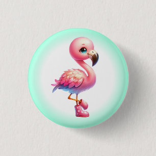 Badge Rond 2,50 Cm Clipart de dessin Flamant rose aquarelle