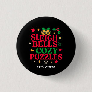 Badge Rond 2,50 Cm Clochettes et Puzzles Cosy Cadeau de Fêtes de Fin