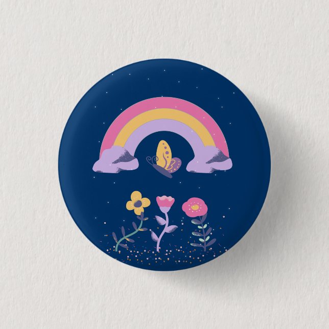 Badge Rond 2,50 Cm Cloud Arc-en-ciel Fleurs papillon (Devant)